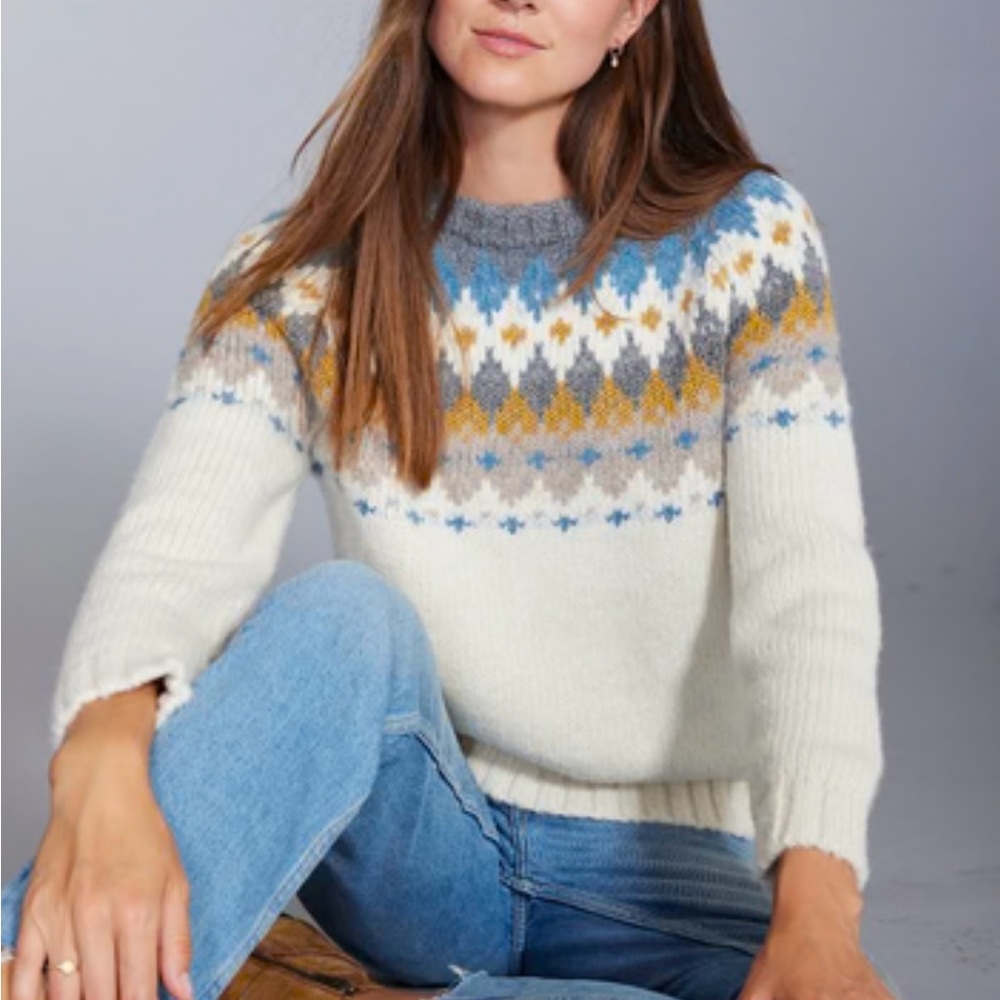 NWOT Invisible World Women's Baby Alpaca Wool Chunky Nordic Sweater Pullover M